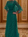A-line Scoop 3/4 Sleeves Floor-Length Lace Mother of the Bride Dress