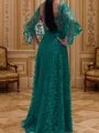 A-line Scoop 3/4 Sleeves Floor-Length Lace Mother of the Bride Dress