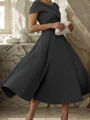 A-line Off-the-Shoulder Pleated Tea-Length Satin Corset Mother of the Bride Dress