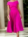 A-line Off-the-Shoulder Pleated Tea-Length Satin Corset Mother of the Bride Dress