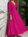 A-line V-neck Long Sleeves Pleated Ankle-Length Stretch Crepe Mother of the Bride Dress