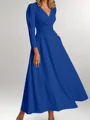 A-line V-neck Long Sleeves Pleated Ankle-Length Stretch Crepe Mother of the Bride Dress