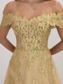 A-line Off-the-Shoulder Appliques Lace Floor-Length Lace Corset Mother of the Bride Dress