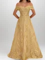 A-line Off-the-Shoulder Appliques Lace Floor-Length Lace Corset Mother of the Bride Dress