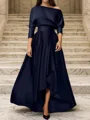 A-line 3/4 Sleeves Ruffles Asymmetrical Silk Like Satin Mother of the Bride Dress