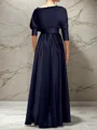 A-line 3/4 Sleeves Ruffles Asymmetrical Silk Like Satin Mother of the Bride Dress