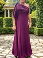 Sheath One-Shoulder 3/4 Sleeves Bow Floor-Length Stretch Crepe Mother of the Bride Dress