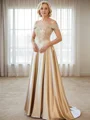 A-line/Princess Satin Off the Shoulder Sleeveless Sweep Train Mother of the Bride Dress