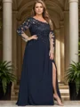 A-line/Princess Chiffon One Shoulder Long Sleeves Floor-Length Leg Slit Mother of the Bride Dress