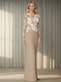 Sheath/Column Stretch Crepe Scoop Long Sleeves Floor-Length Mother of the Bride Dress