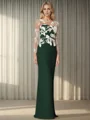 Sheath/Column Stretch Crepe Scoop Long Sleeves Floor-Length Mother of the Bride Dress