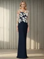 Sheath/Column Stretch Crepe Scoop Long Sleeves Floor-Length Mother of the Bride Dress