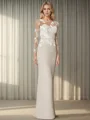 Sheath/Column Stretch Crepe Scoop Long Sleeves Floor-Length Mother of the Bride Dress