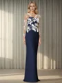 Sheath/Column Stretch Crepe Scoop Long Sleeves Floor-Length Mother of the Bride Dress