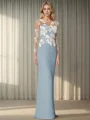 Sheath/Column Stretch Crepe Scoop Long Sleeves Floor-Length Mother of the Bride Dress