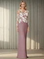 Sheath/Column Stretch Crepe Scoop Long Sleeves Floor-Length Mother of the Bride Dress