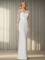 Sheath/Column Stretch Crepe Scoop Long Sleeves Floor-Length Mother of the Bride Dress