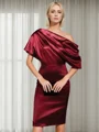 Sheath/Column Silk like Satin One Shoulder 1/2 Sleeves Knee-Length Mother of the Bride Dress