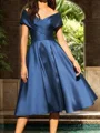 A-line/Princess Silk like Satin V-neck Sleeveless Tea-Length Mother of the Bride Dress