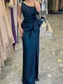 Sheath One-Shoulder Flower Floor-Length Satin Corset Mother of the Bride Dress