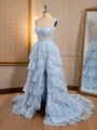 A-line Tulle Off-the-Shoulder Appliques Lace Court Train Corset Dress
