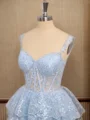 A-line Tulle Off-the-Shoulder Appliques Lace Court Train Corset Dress