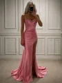Sheath Sweetheart Pleated Sweep Train Silk Like Satin Dress