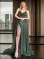 A-line Sweetheart Beading Court Train Silk Like Satin Dress