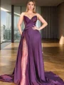 A-line Sweetheart Beading Court Train Silk Like Satin Dress