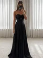 A-line Sweetheart Pleated Floor-Length Silk Like Satin Dress