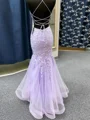 Mermaid V-neck Appliques Lace Floor-Length Tulle Corset Dress