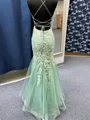 Mermaid V-neck Appliques Lace Floor-Length Tulle Corset Dress
