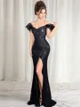 Sheath Off-the-Shoulder Feather Sweep Train Dress