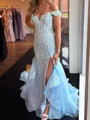 Sheath Off-the-Shoulder Appliques Lace Court Train Tulle Corset Dress