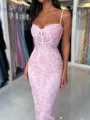 Sheath Spaghetti Straps Appliques Lace Floor-Length Tulle Corset Dress