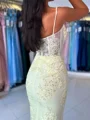 Sheath Spaghetti Straps Appliques Lace Floor-Length Tulle Corset Dress