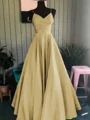 A-Line/Princess Spaghetti Straps Floor-Length Satin Prom Dresses With Ruffles