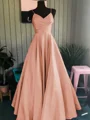 A-Line/Princess Spaghetti Straps Floor-Length Satin Prom Dresses With Ruffles