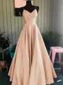 A-Line/Princess Spaghetti Straps Floor-Length Satin Prom Dresses With Ruffles
