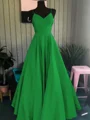 A-Line/Princess Spaghetti Straps Floor-Length Satin Prom Dresses With Ruffles