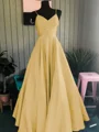 A-Line/Princess Spaghetti Straps Floor-Length Satin Prom Dresses With Ruffles