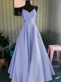 A-Line/Princess Spaghetti Straps Floor-Length Satin Prom Dresses With Ruffles