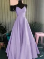 A-Line/Princess Spaghetti Straps Floor-Length Satin Prom Dresses With Ruffles
