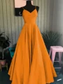 A-Line/Princess Spaghetti Straps Floor-Length Satin Prom Dresses With Ruffles