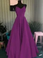 A-Line/Princess Spaghetti Straps Floor-Length Satin Prom Dresses With Ruffles