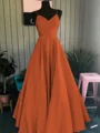 A-Line/Princess Spaghetti Straps Floor-Length Satin Prom Dresses With Ruffles