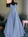 A-Line/Princess Spaghetti Straps Floor-Length Satin Prom Dresses With Ruffles