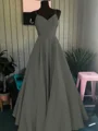 A-Line/Princess Spaghetti Straps Floor-Length Satin Prom Dresses With Ruffles