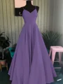 A-Line/Princess Spaghetti Straps Floor-Length Satin Prom Dresses With Ruffles