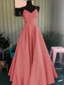 A-Line/Princess Spaghetti Straps Floor-Length Satin Prom Dresses With Ruffles